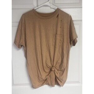 Chelsea Deboer Women's Brindle Distressed Tee Brown Beige Size Small
